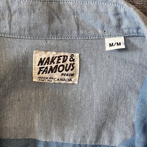 Naked & Famous Denim Japanese Cotton Button Down Shirt - Men's Size M - Blue - Picture 4 of 10